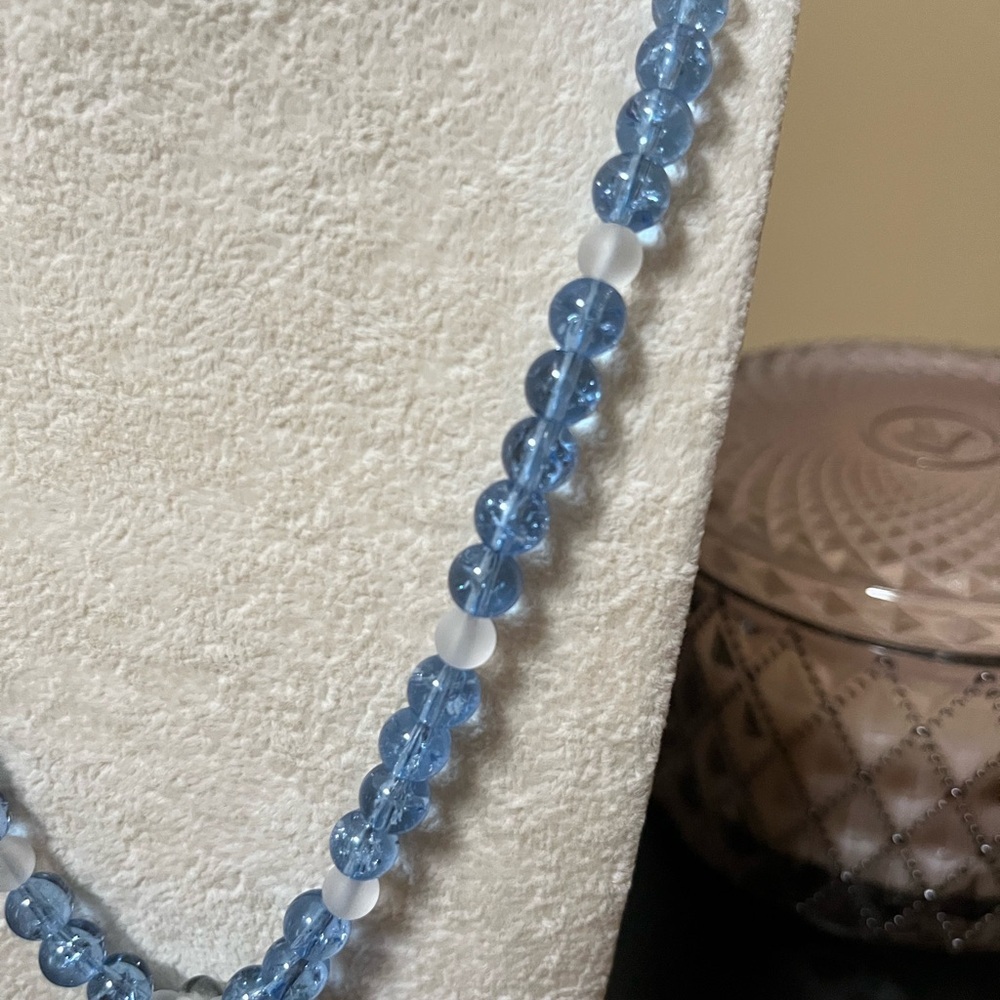 Vintage Blue & White Beaded Heart Necklace Reversible Black - Picture 5 of 8